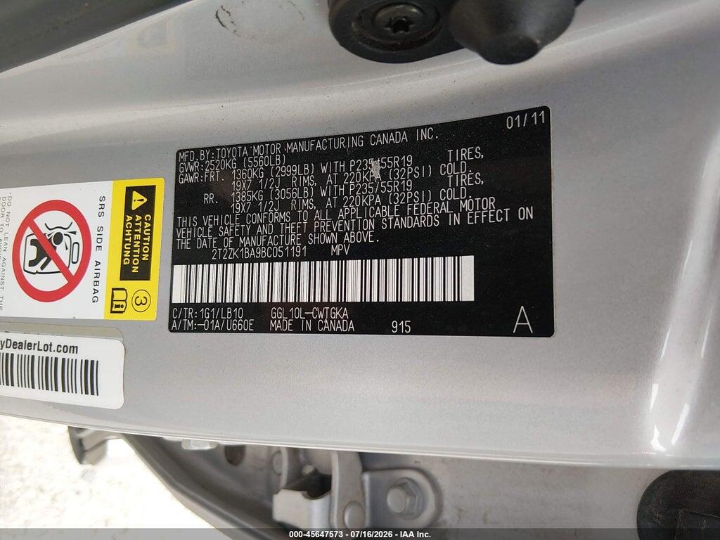 2T2ZK1BA9BC051191 2011 LEXUS RX 350 photo no. 9