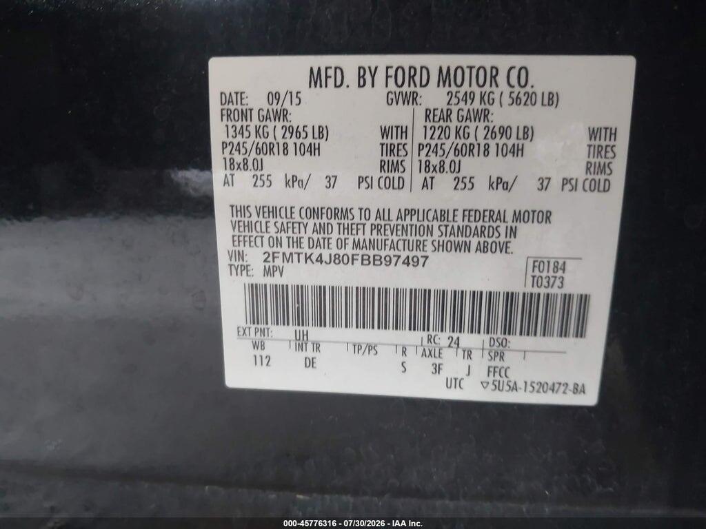2FMTK4J80FBB97497 2015 FORD EDGE photo no. 9