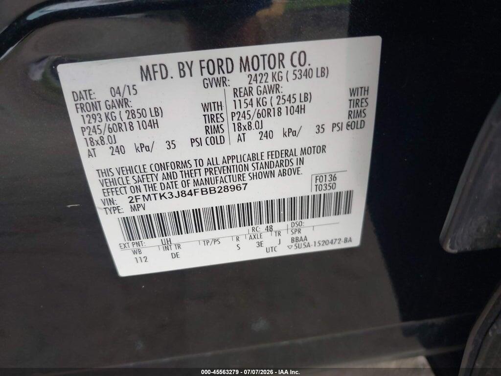 2FMTK3J84FBB28967 2015 FORD EDGE photo no. 9