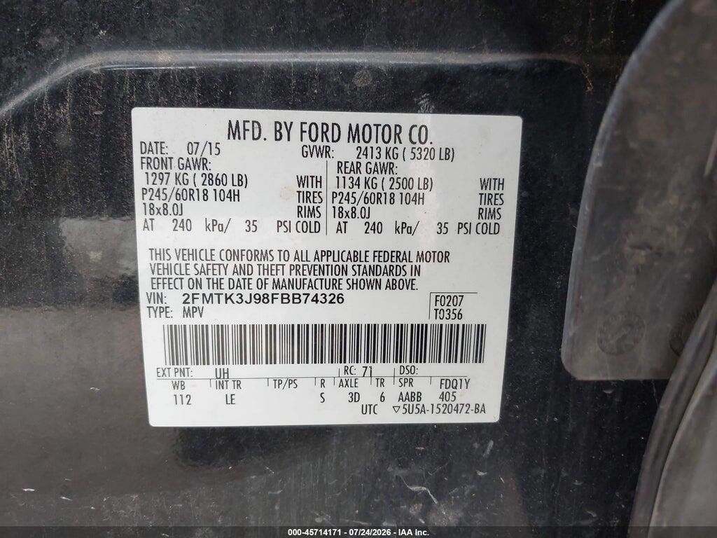 2FMTK3J98FBB74326 2015 FORD EDGE photo no. 9