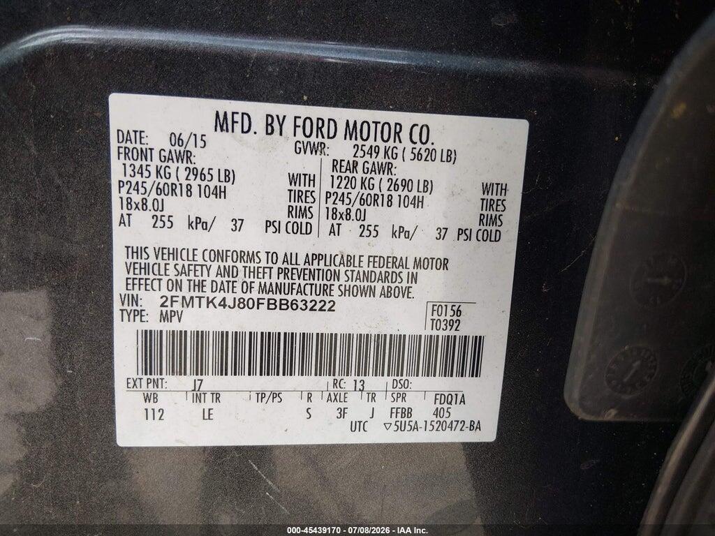 2FMTK4J80FBB63222 2015 FORD EDGE photo no. 9