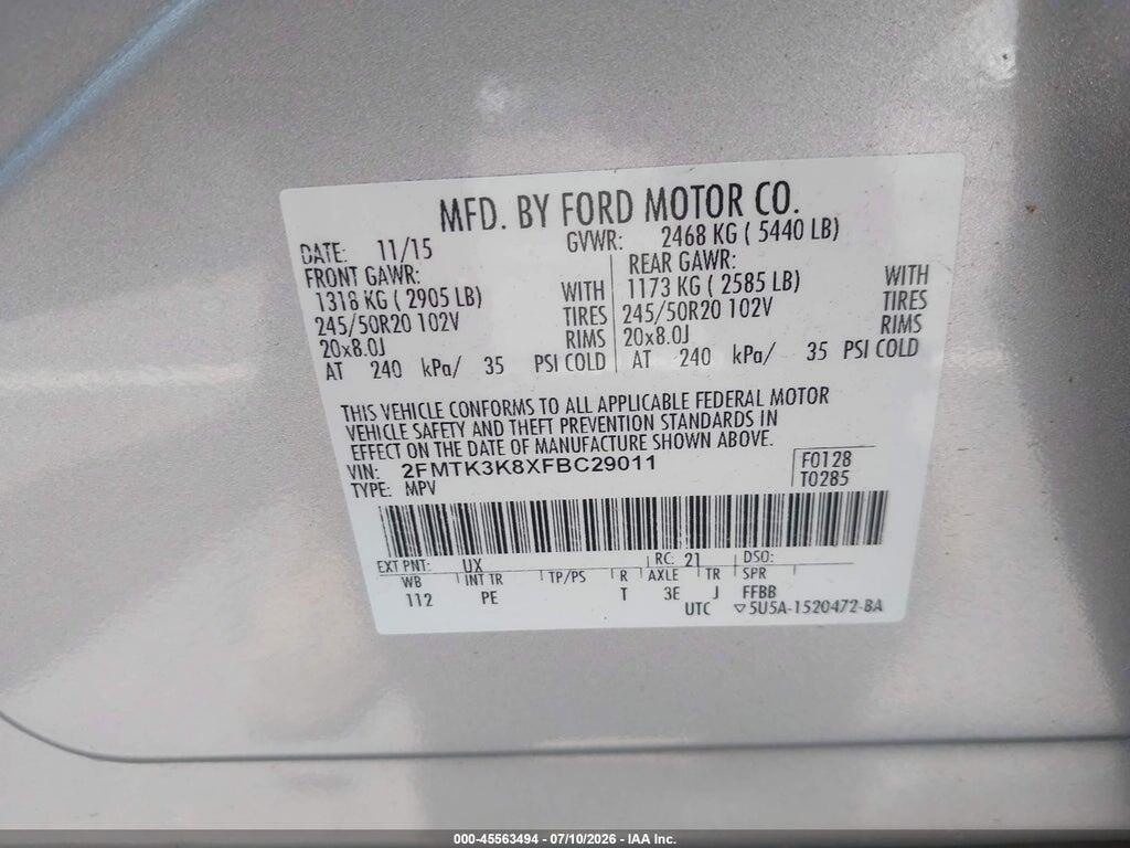 2FMTK3K8XFBC29011 2015 FORD EDGE photo no. 9