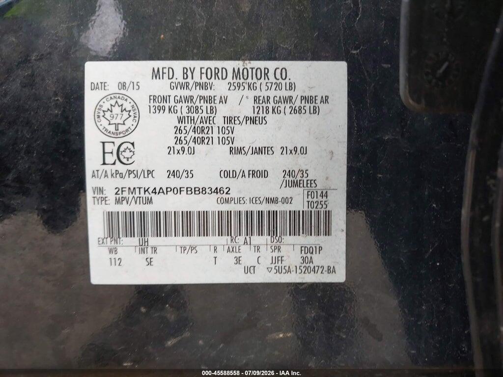 2FMTK4AP0FBB83462 2015 FORD EDGE photo no. 9