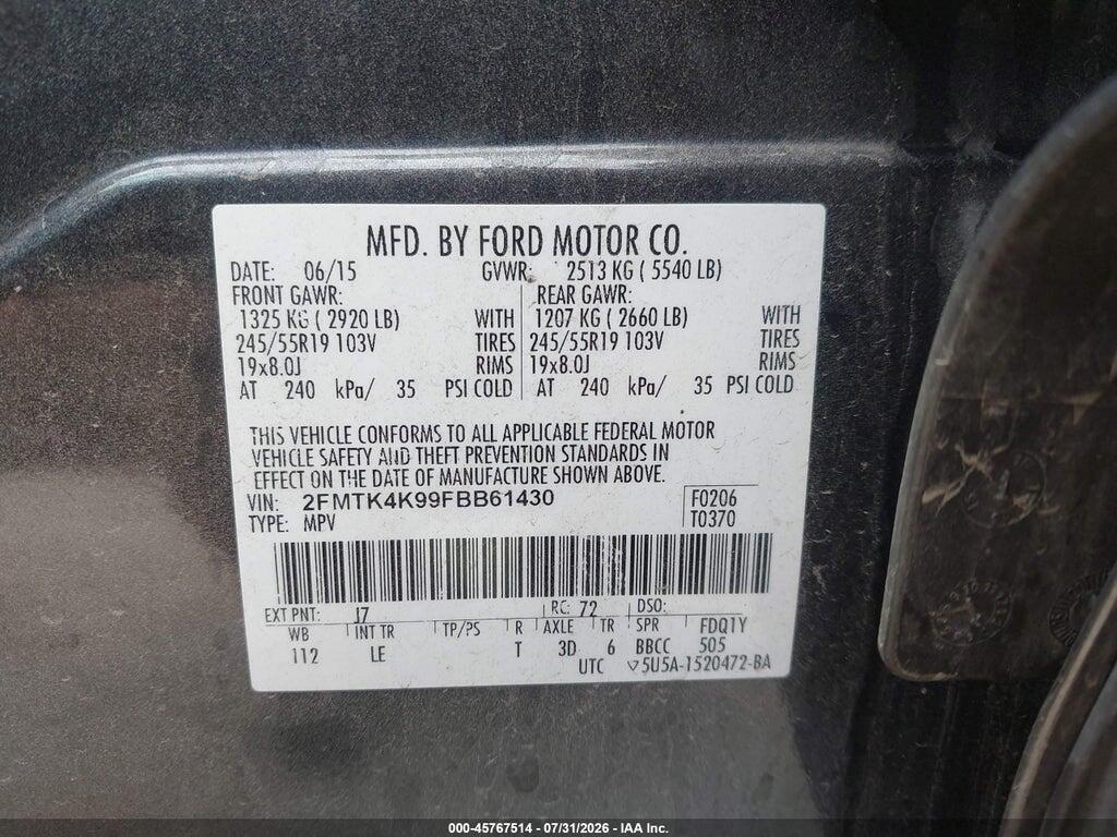 2FMTK4K99FBB61430 2015 FORD EDGE photo no. 9