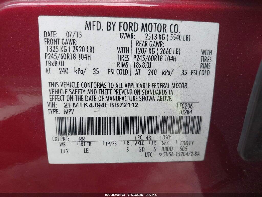 2FMTK4J94FBB72112 2015 FORD EDGE photo no. 9