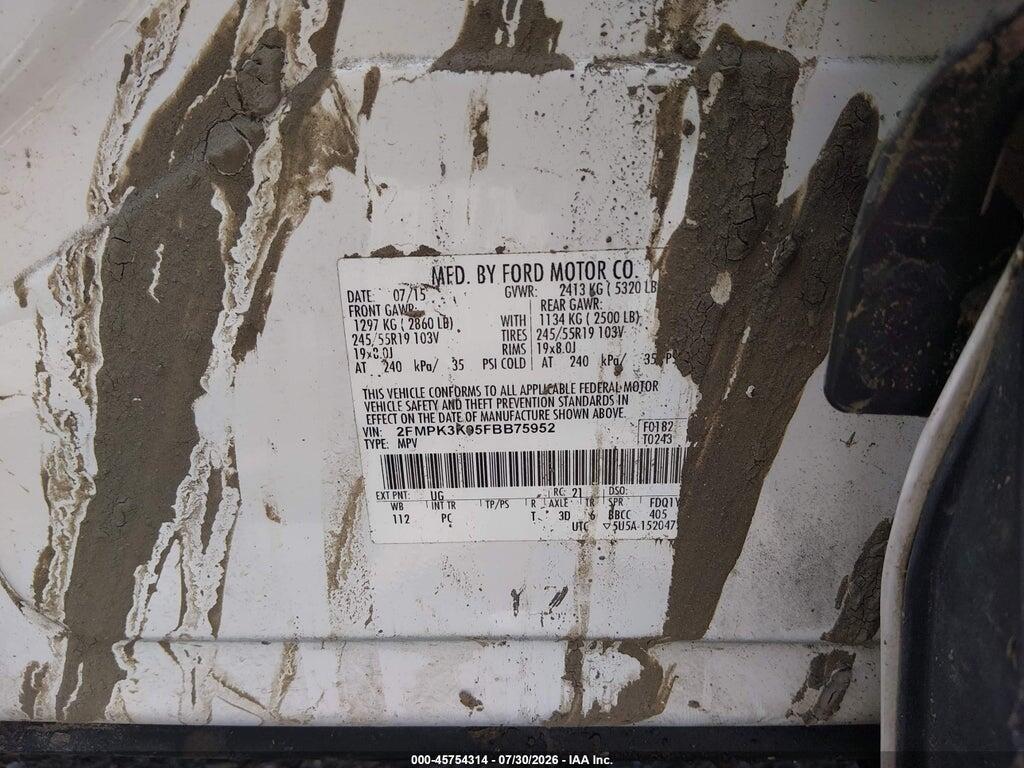 2FMPK3K95FBB75952 2015 FORD EDGE photo no. 9