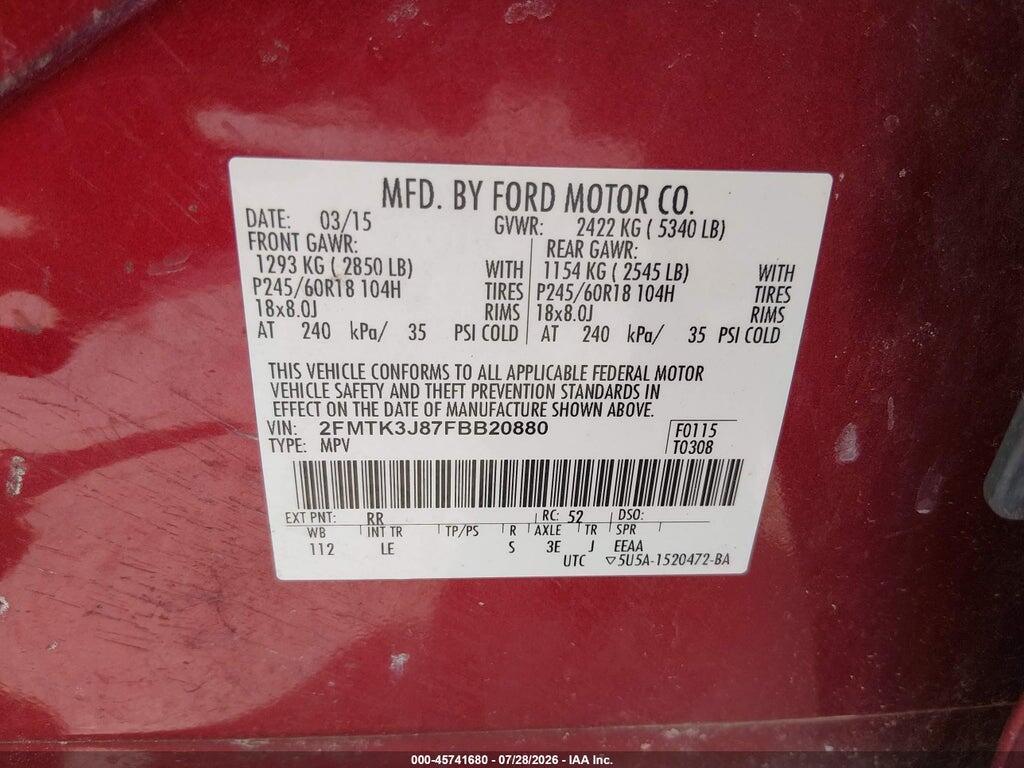 2FMTK3J87FBB20880 2015 FORD EDGE photo no. 9