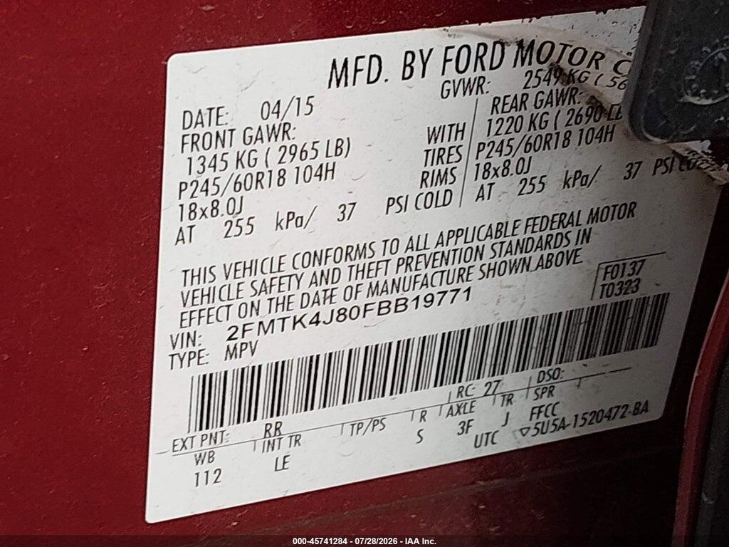2FMTK4J80FBB19771 2015 FORD EDGE photo no. 9