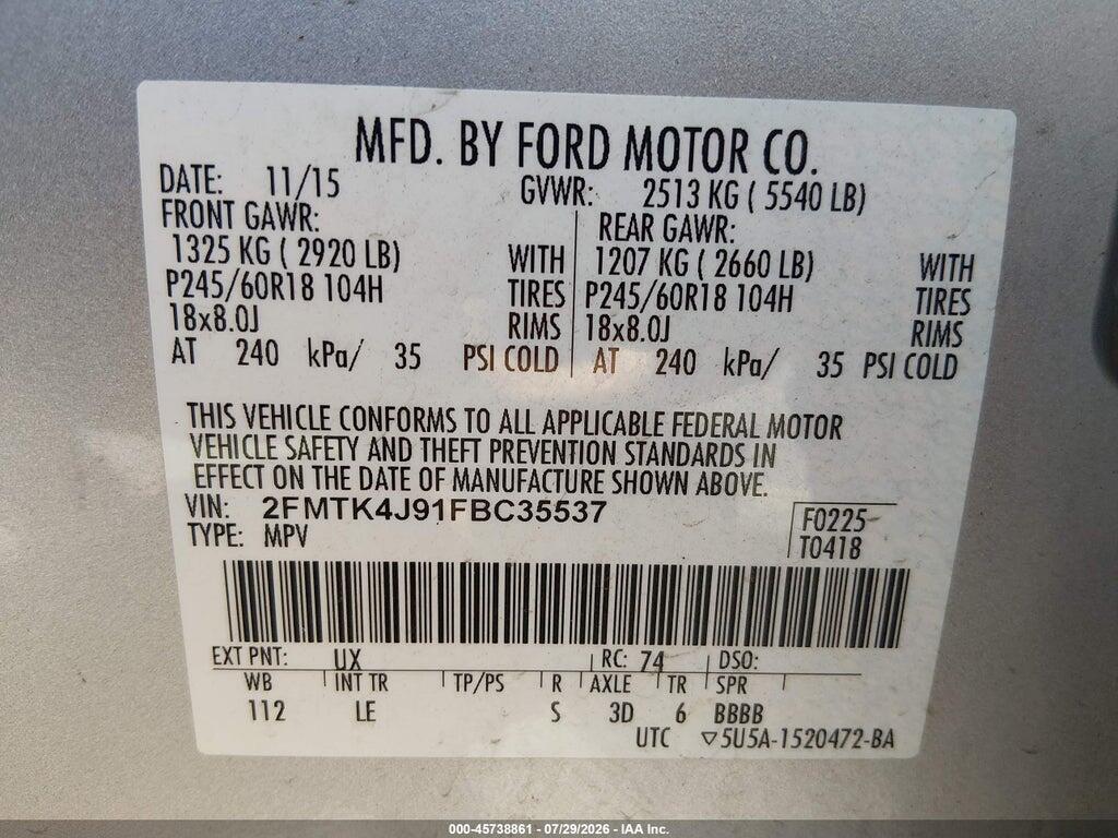 2FMTK4J91FBC35537 2015 FORD EDGE photo no. 9