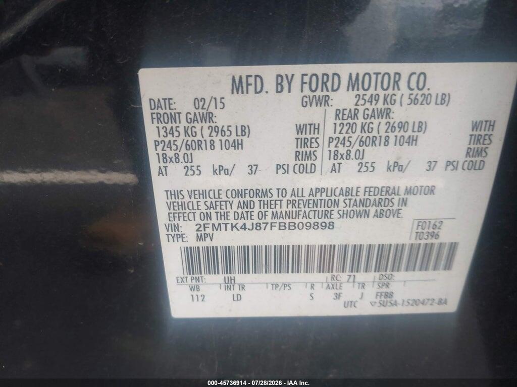 2FMTK4J87FBB09898 2015 FORD EDGE photo no. 9