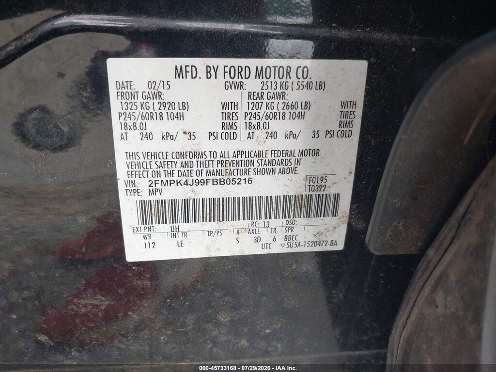 2FMPK4J99FBB05216 2015 FORD EDGE photo no. 9