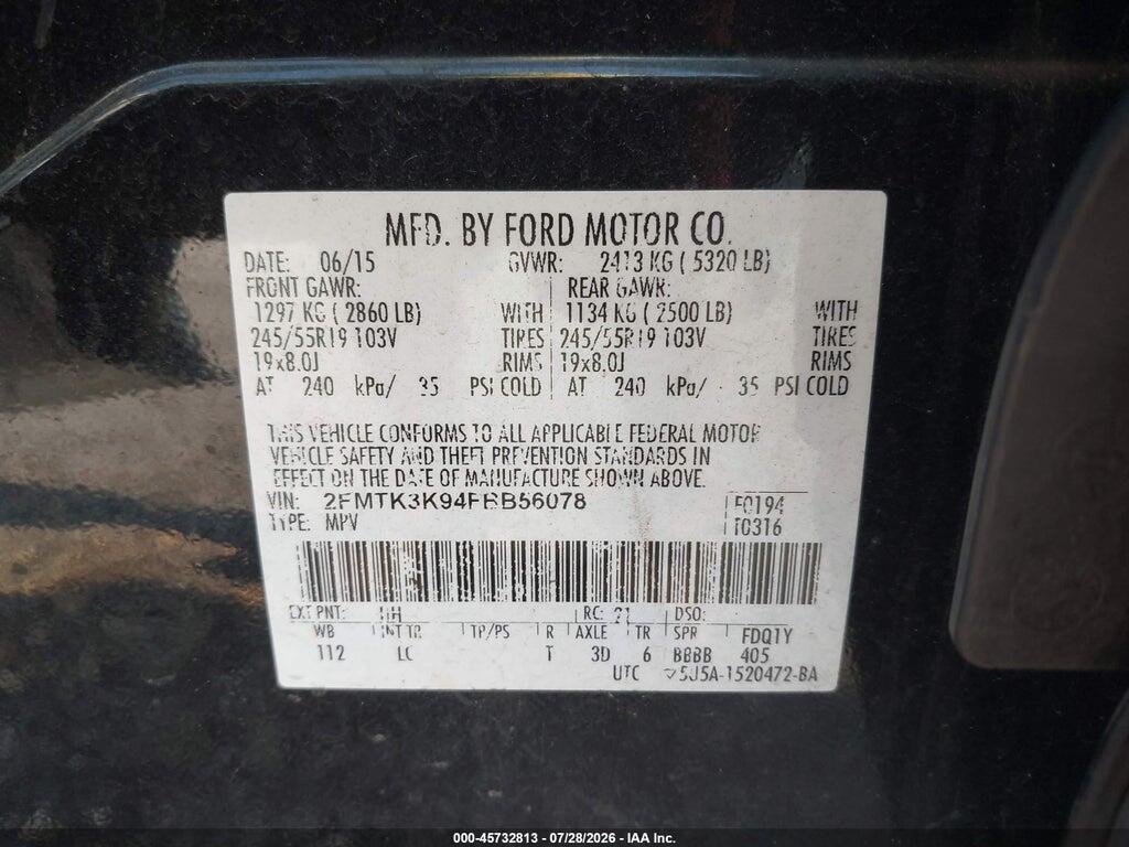 2FMTK3K94FBB56078 2015 FORD EDGE photo no. 9