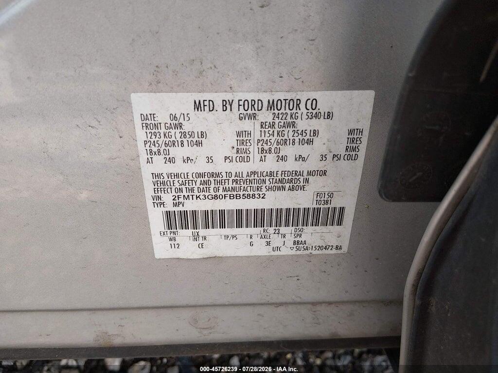 2FMTK3G80FBB58832 2015 FORD EDGE photo no. 9