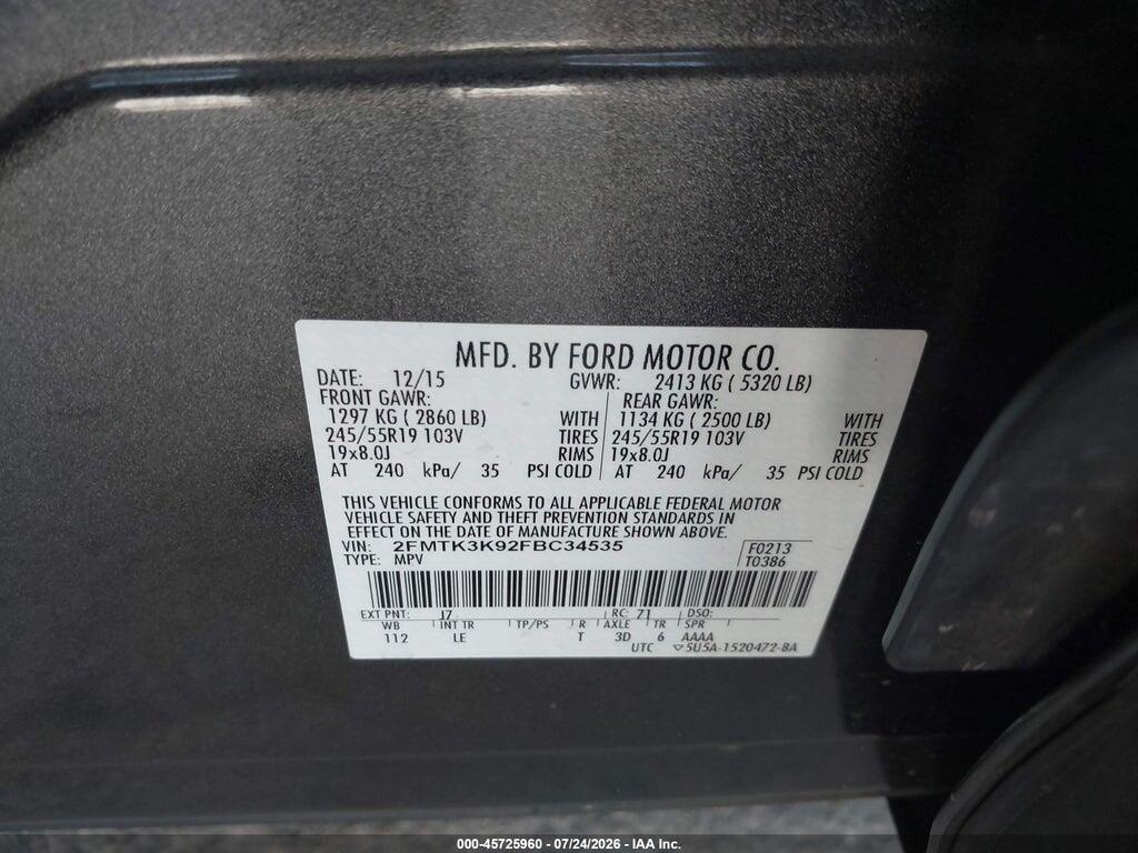 2FMTK3K92FBC34535 2015 FORD EDGE photo no. 9