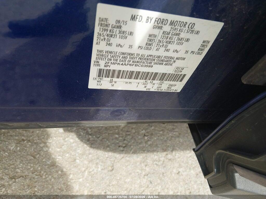 2FMPK4AP6FBC03599 2015 FORD EDGE photo no. 9