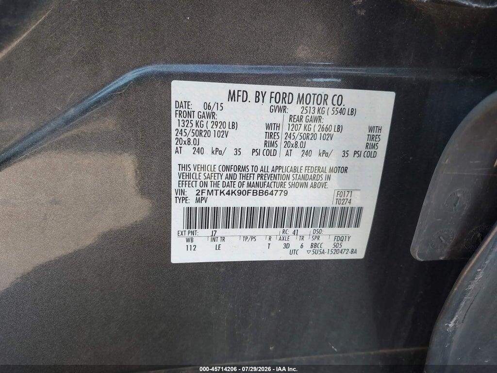 2FMTK4K90FBB64779 2015 FORD EDGE photo no. 9