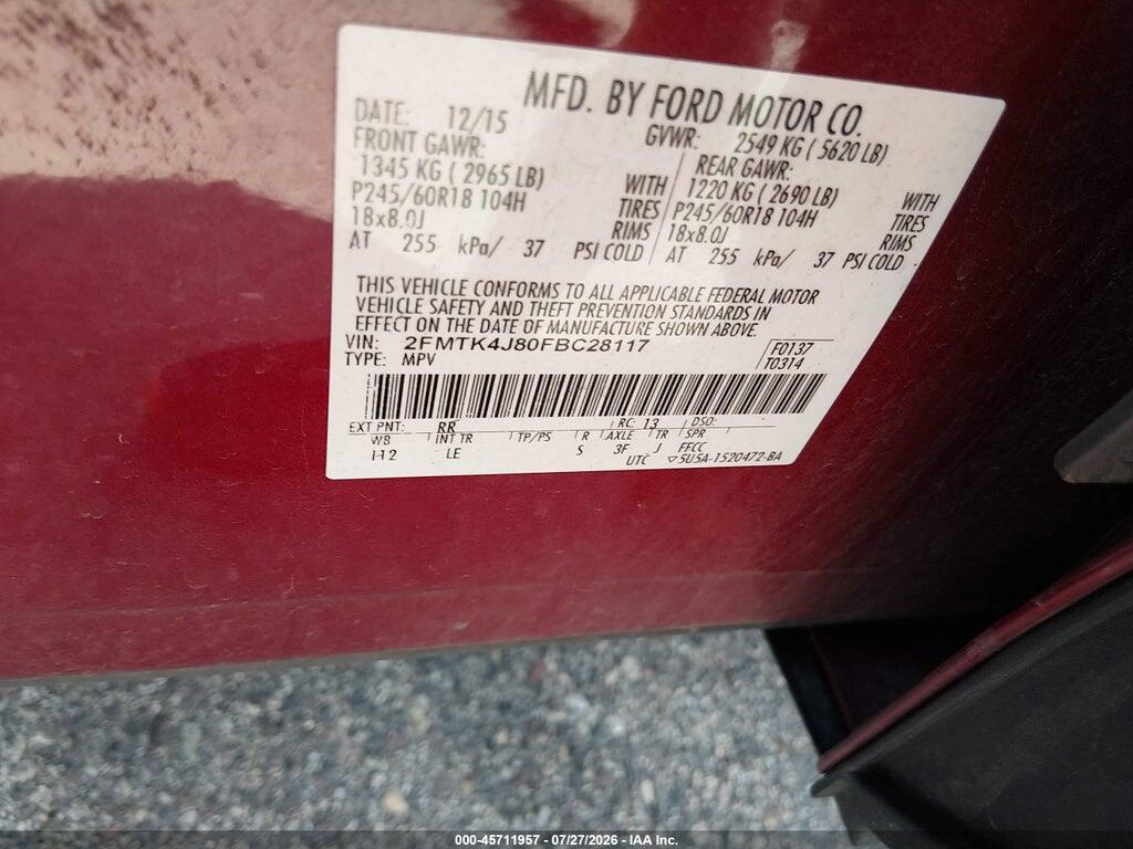 2FMTK4J80FBC28117 2015 FORD EDGE photo no. 9