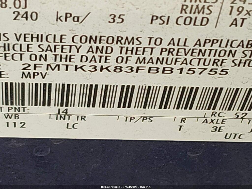2FMTK3K83FBB15755 2015 FORD EDGE photo no. 9