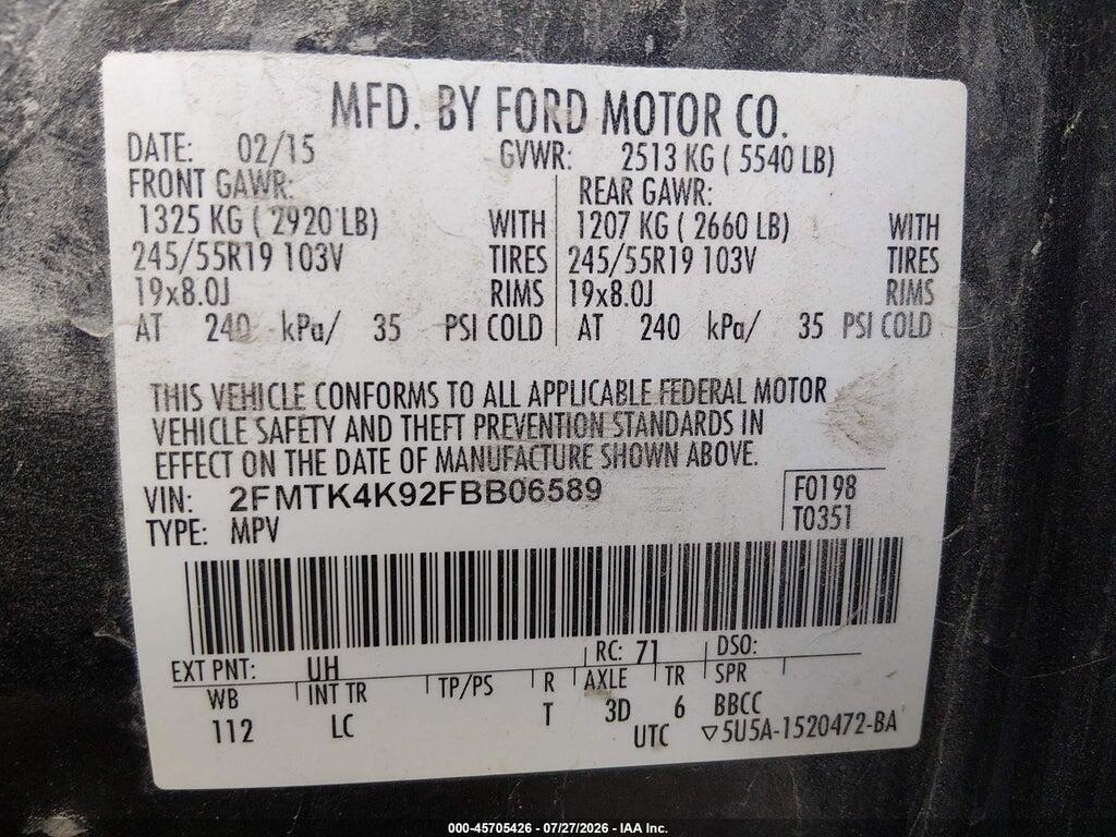 2FMTK4K92FBB06589 2015 FORD EDGE photo no. 9