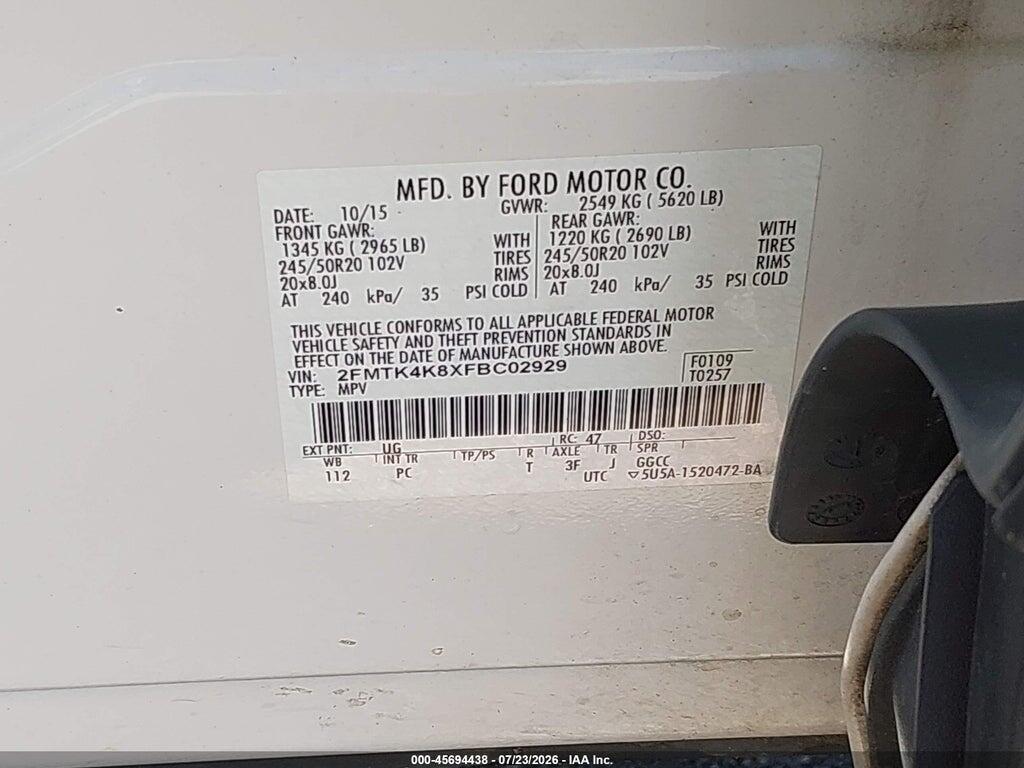 2FMTK4K8XFBC02929 2015 FORD EDGE photo no. 9