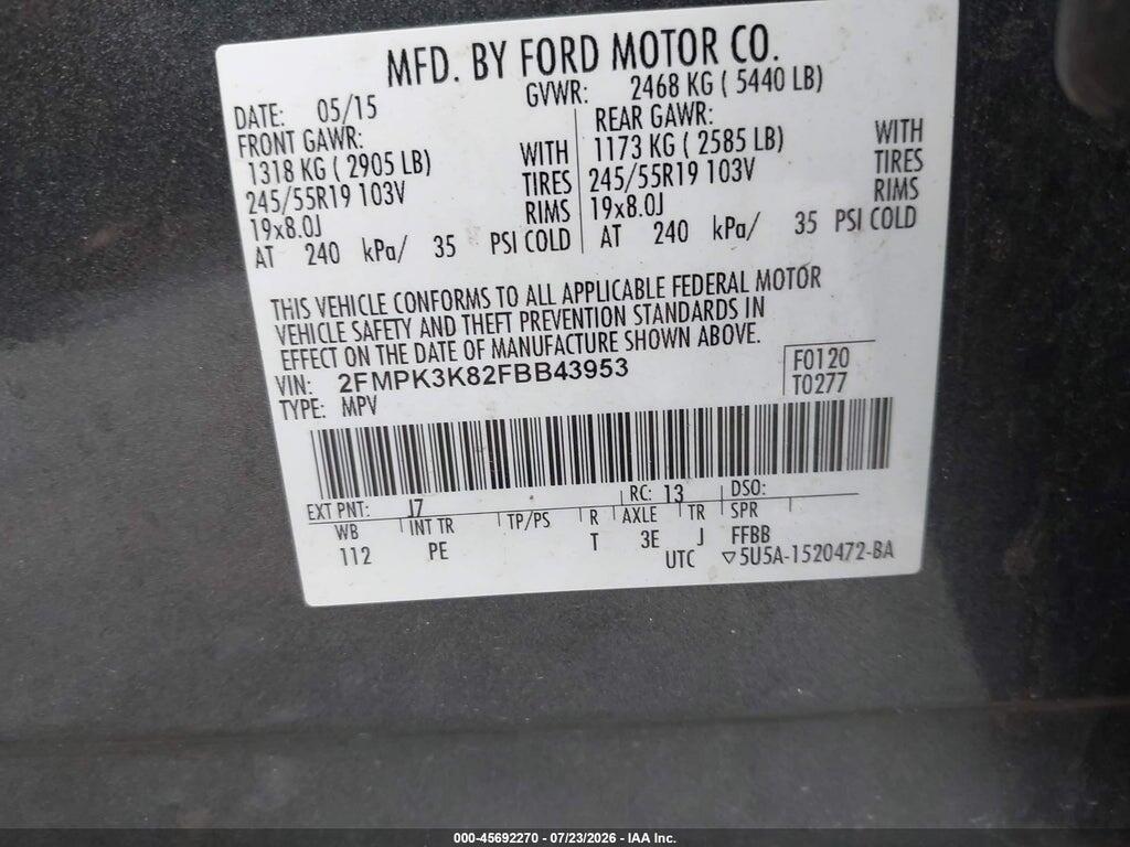 2FMPK3K82FBB43953 2015 FORD EDGE photo no. 9