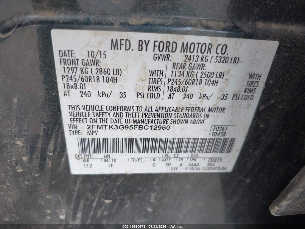 2FMTK3G95FBC12960 2015 FORD EDGE photo no. 9
