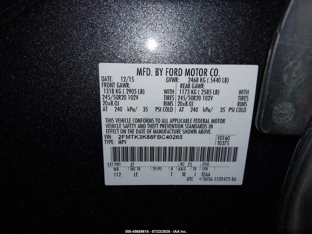 2FMTK3K88FBC40265 2015 FORD EDGE photo no. 9
