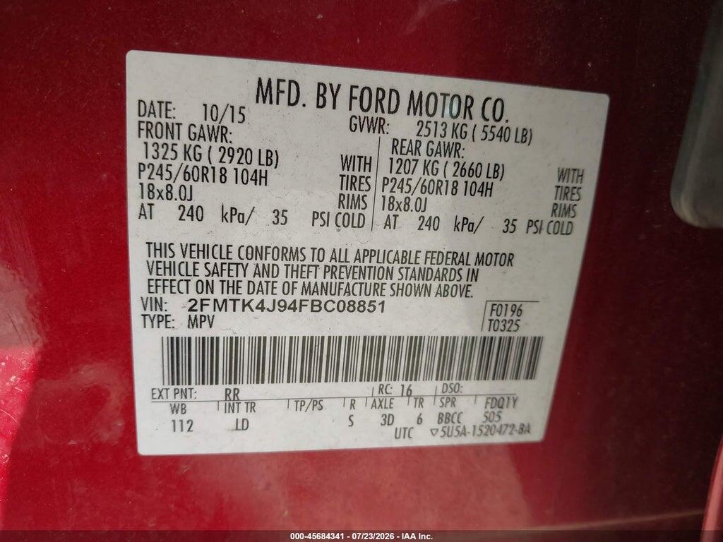2FMTK4J94FBC08851 2015 FORD EDGE photo no. 9