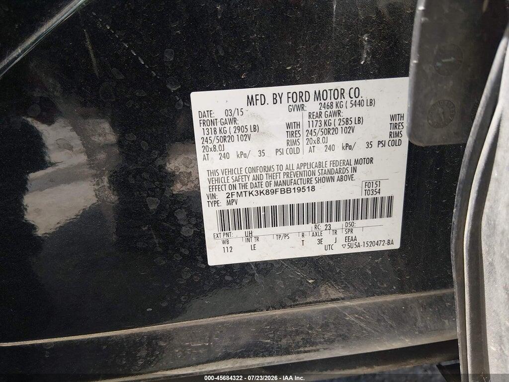 2FMTK3K89FBB19518 2015 FORD EDGE photo no. 9