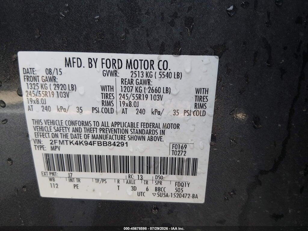 2FMTK4K94FBB84291 2015 FORD EDGE photo no. 9