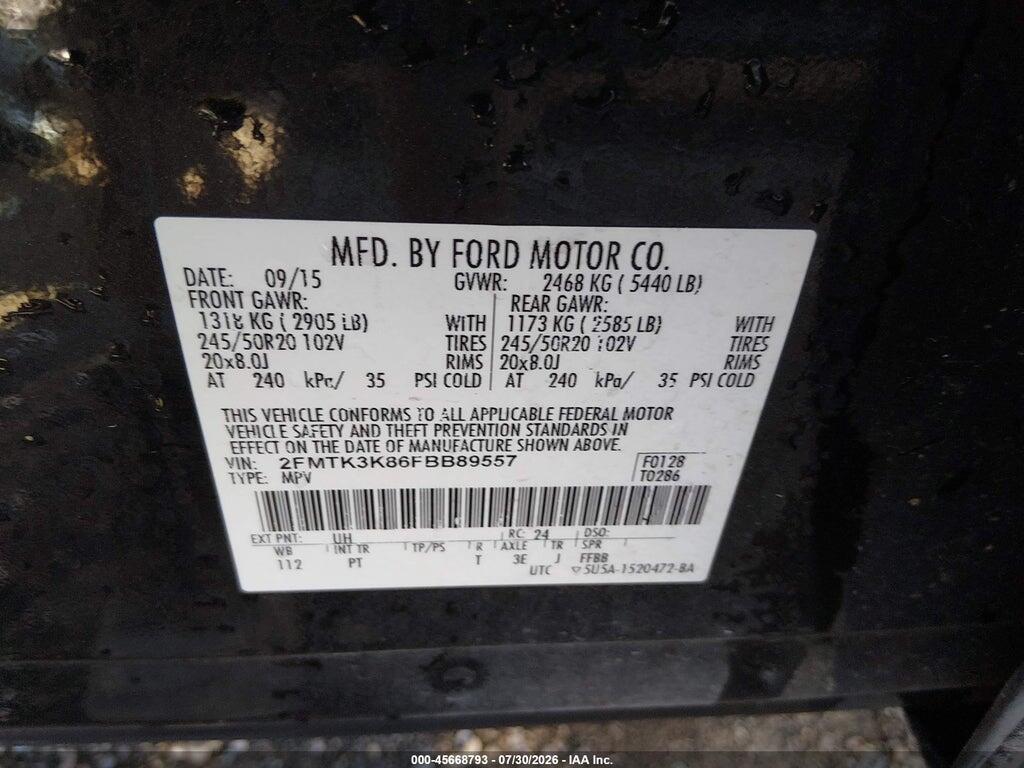 2FMTK3K86FBB89557 2015 FORD EDGE photo no. 9