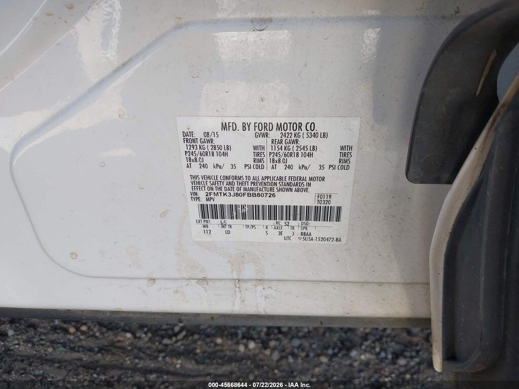 2FMTK3J80FBB80726 2015 FORD EDGE photo no. 9