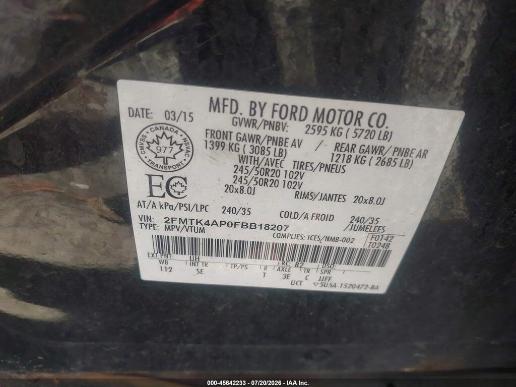 2FMTK4AP0FBB18207 2015 FORD EDGE photo no. 9