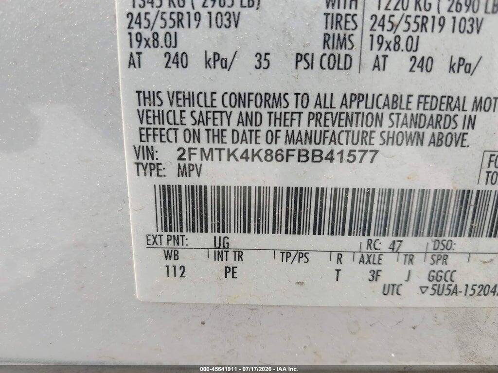 2FMTK4K86FBB41577 2015 FORD EDGE photo no. 9