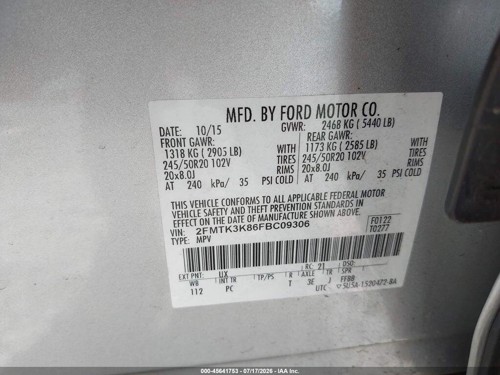2FMTK3K86FBC09306 2015 FORD EDGE photo no. 9