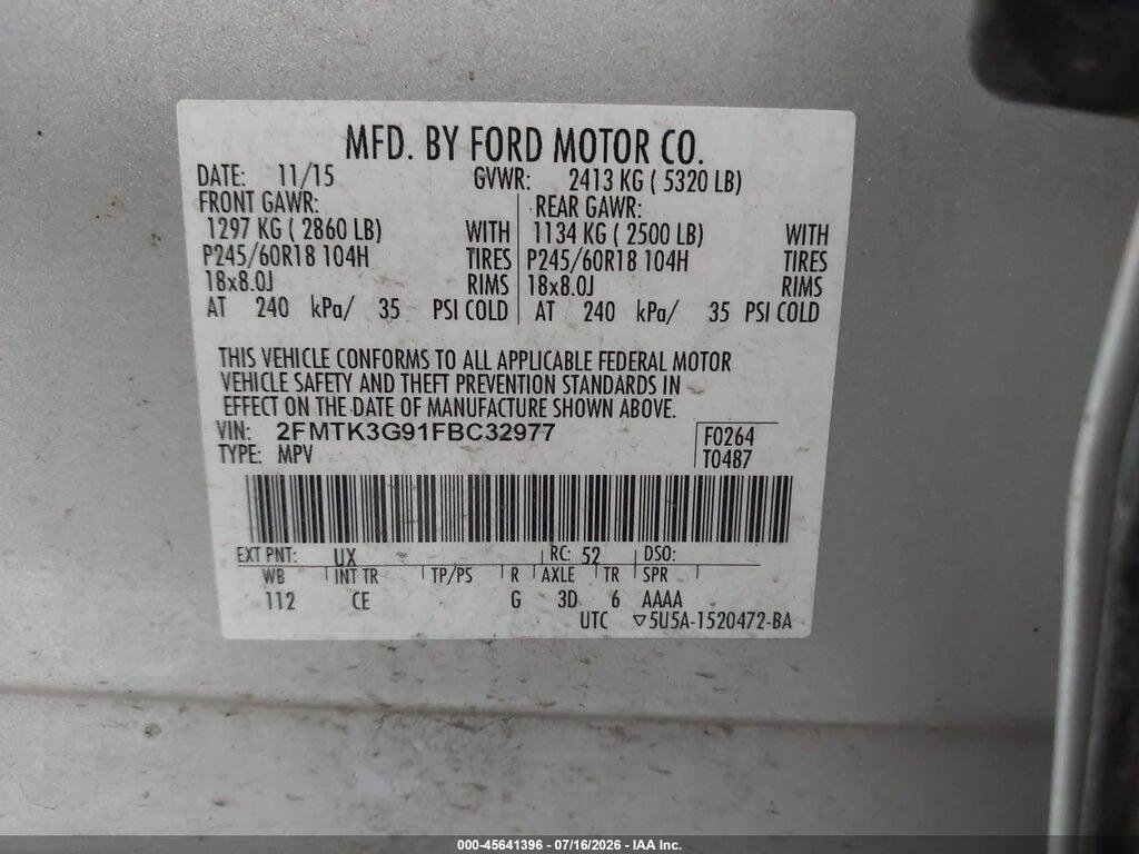 2FMTK3G91FBC32977 2015 FORD EDGE photo no. 9