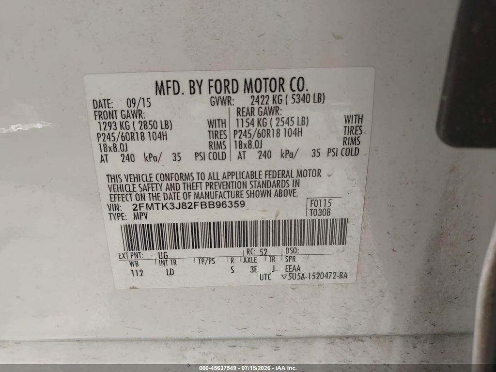 2FMTK3J82FBB96359 2015 FORD EDGE photo no. 9