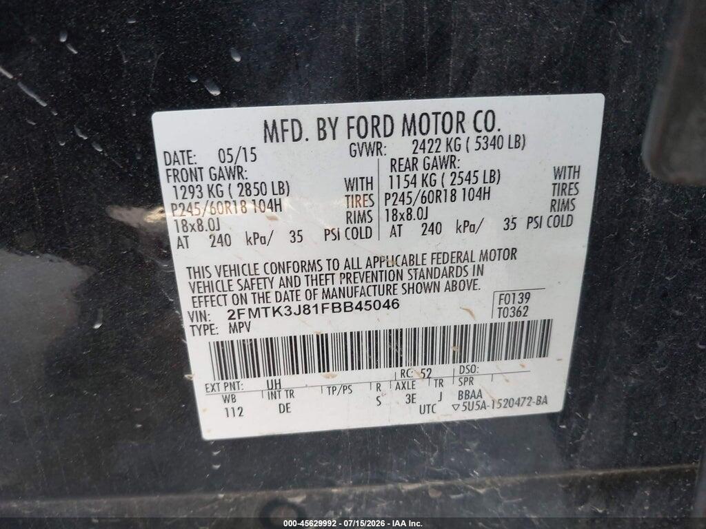 2FMTK3J81FBB45046 2015 FORD EDGE photo no. 8
