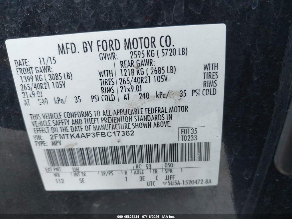 2FMTK4AP3FBC17362 2015 FORD EDGE photo no. 9