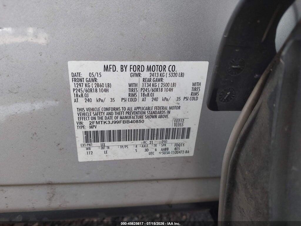 2FMTK3J99FBB40850 2015 FORD EDGE photo no. 9