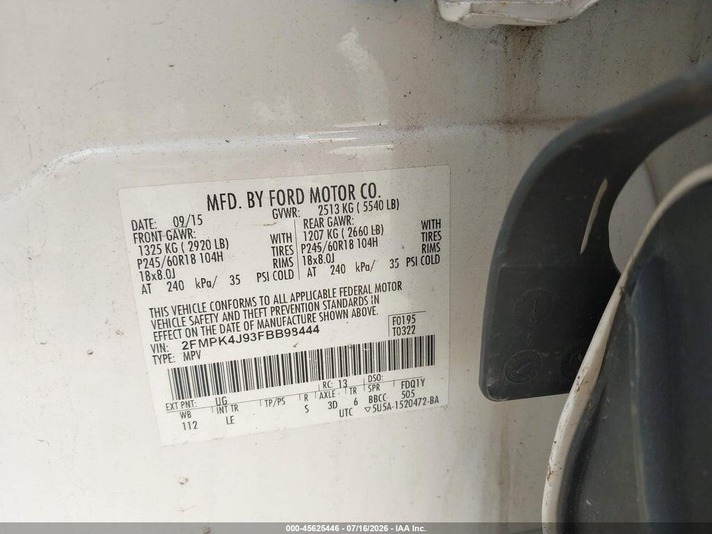 2FMPK4J93FBB98444 2015 FORD EDGE photo no. 9