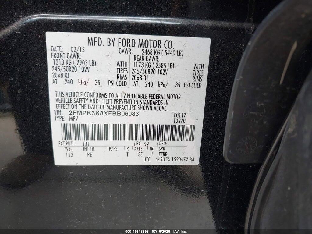 2FMPK3K8XFBB06083 2015 FORD EDGE photo no. 9