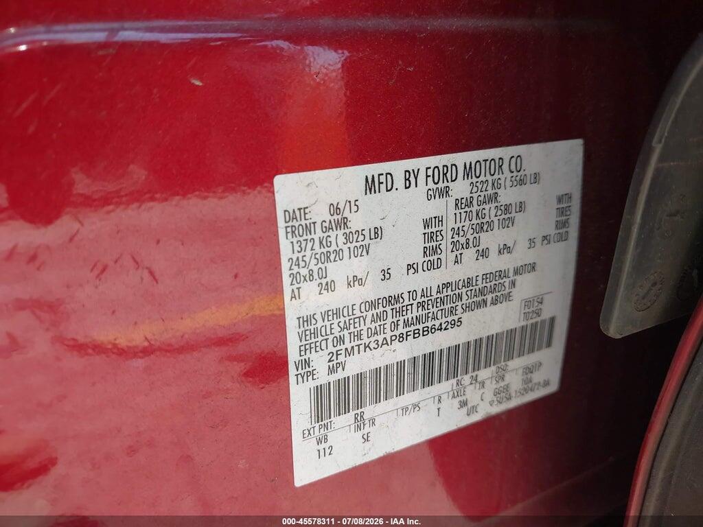 2FMTK3AP8FBB64295 2015 FORD EDGE photo no. 9
