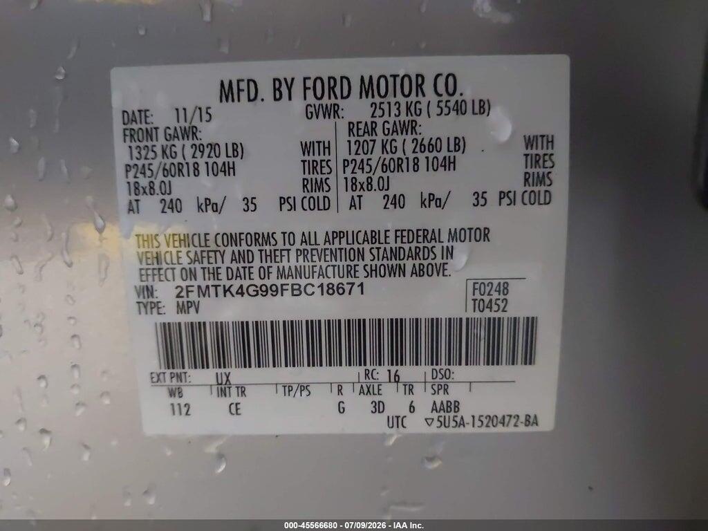 2FMTK4G99FBC18671 2015 FORD EDGE photo no. 9