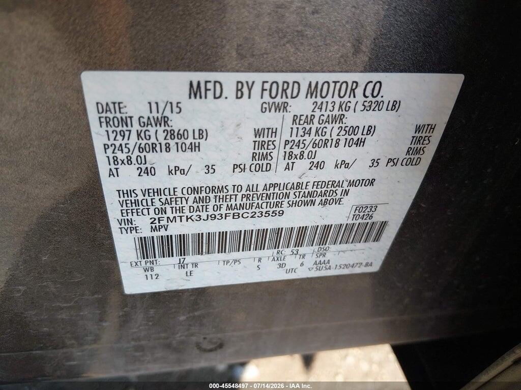 2FMTK3J93FBC23559 2015 FORD EDGE photo no. 9