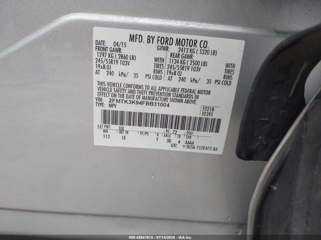 2FMTK3K94FBB31004 2015 FORD EDGE photo no. 9