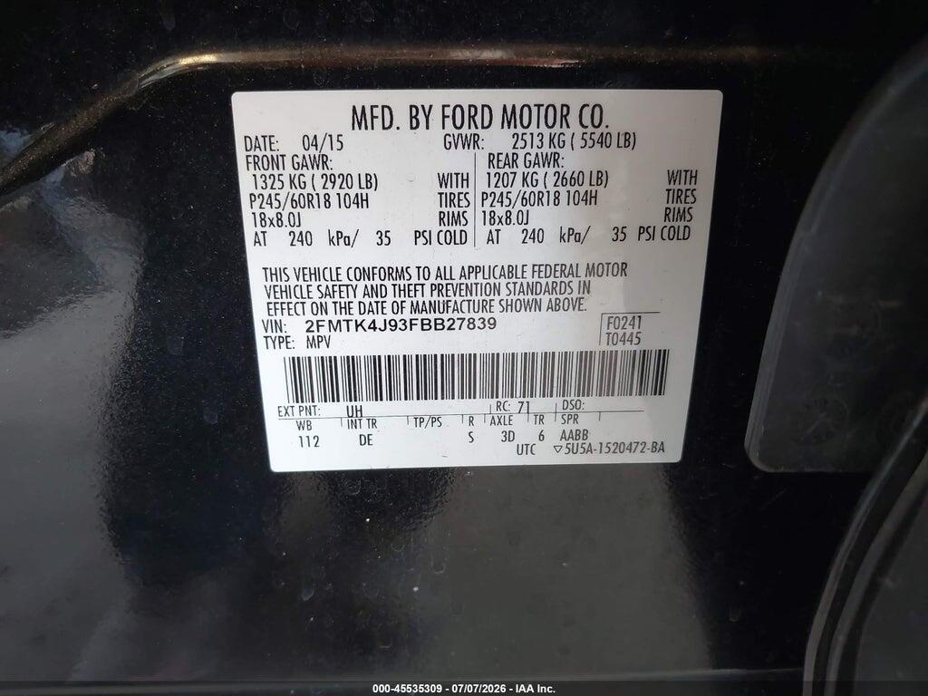 2FMTK4J93FBB27839 2015 FORD EDGE photo no. 9