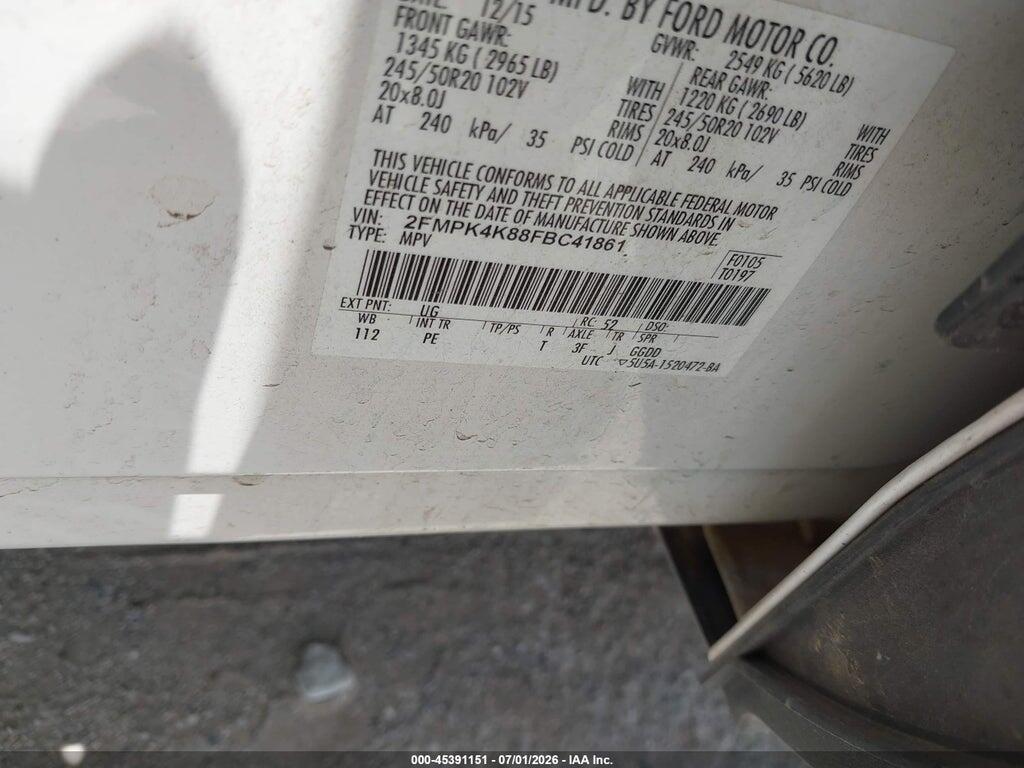 2FMPK4K88FBC41861 2015 FORD EDGE photo no. 9