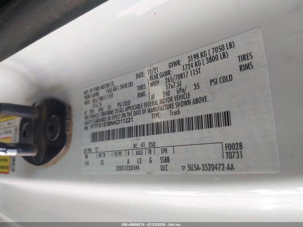 1FTFX1E58NKD11221 2022 FORD F-150 photo no. 9