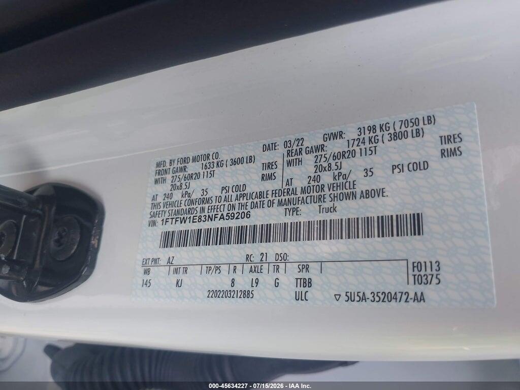 1FTFW1E83NFA59206 2022 FORD F-150 photo no. 9